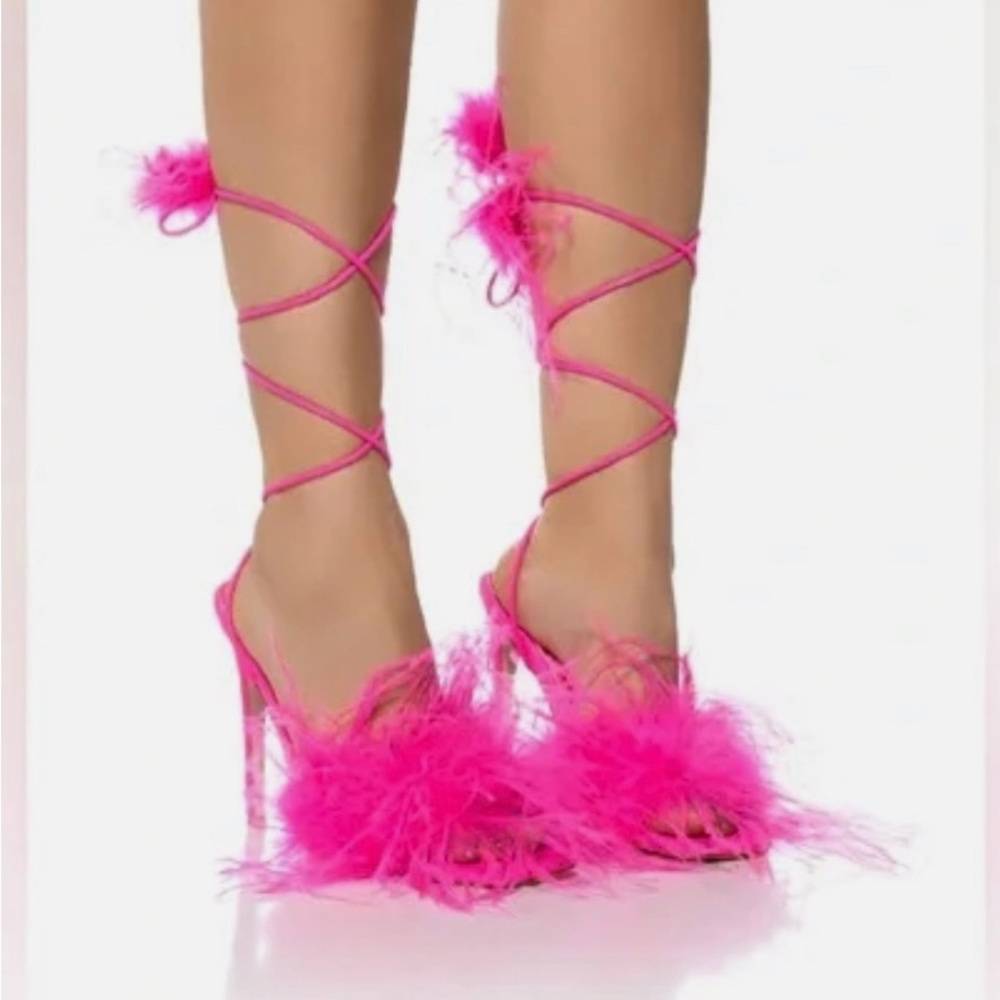 Azalea Wang Elegant Pink Feathered Women's Heels Size 7. - NWT - Picture 3 of 10
